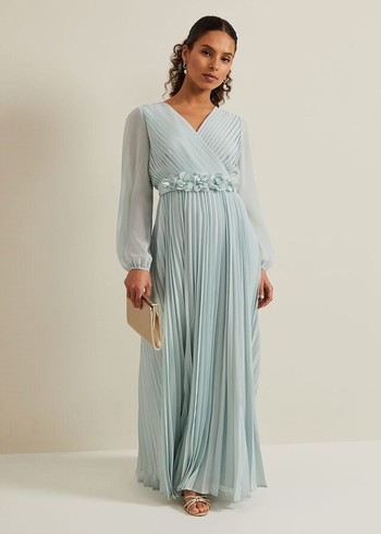 Phase Eight Petite Alecia Pleated Dress Blue Canada | RPOYWD-893